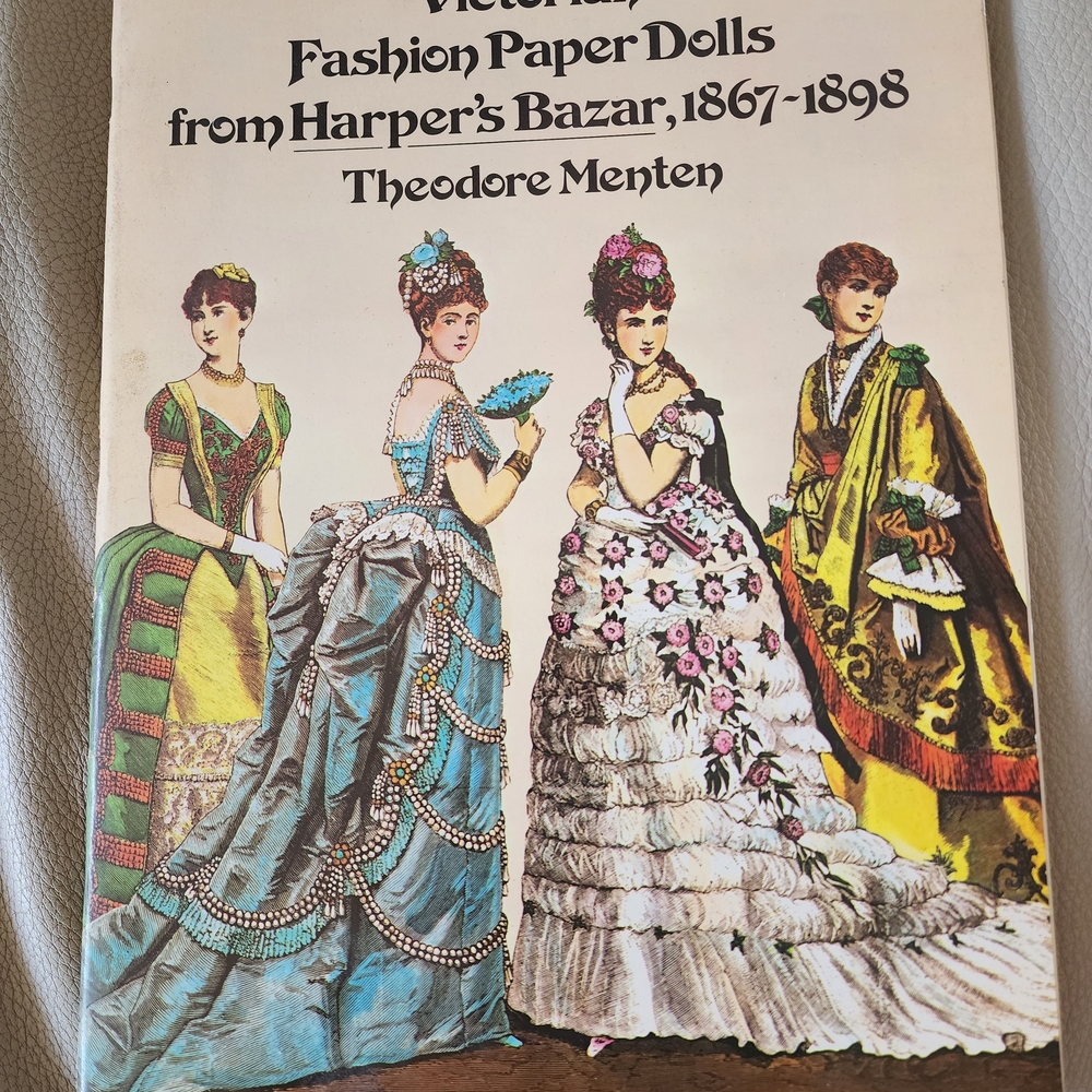 Vintage Fashion Paper Dolls Book Cover Cream, Blue, Yellow, Green, Pink, Brown